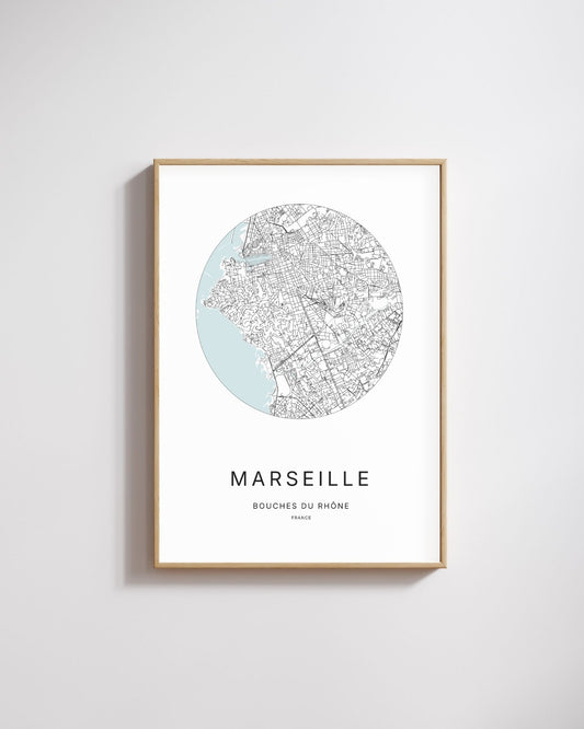 Affiche de Marseille- Plan urbain minimaliste