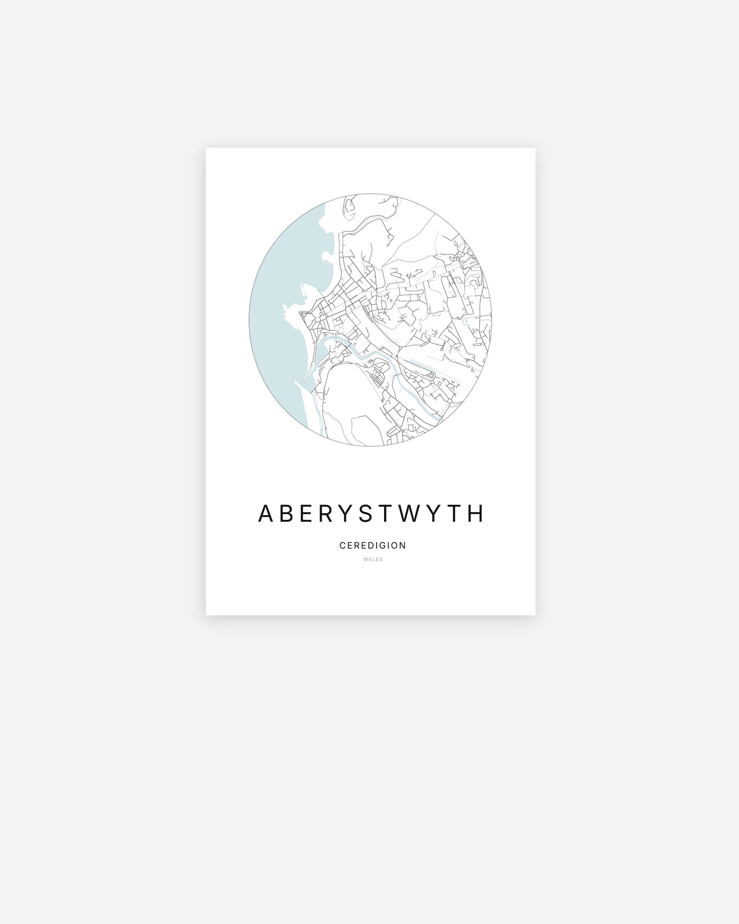 Plan de la ville d’Aberystwyth au design minimaliste.