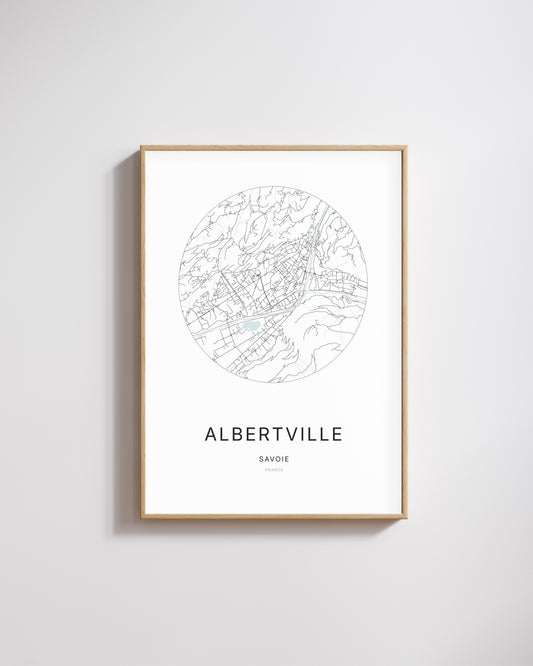 Affiche minimaliste d’Albertville – carte et plan de la ville, poster décoratif City Origin.