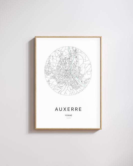 Affiche minimaliste de Auxerre – plan de ville.