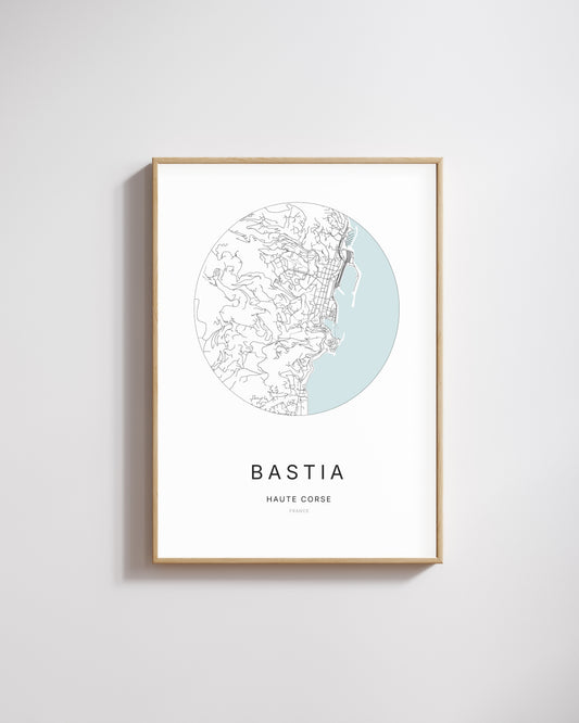 Affiche minimaliste de Bastia – plan de ville.