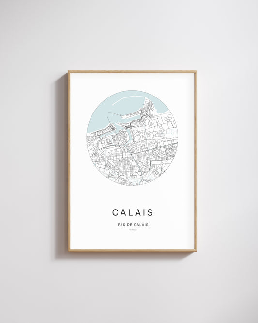 Affiche minimaliste de Calais – plan de ville.