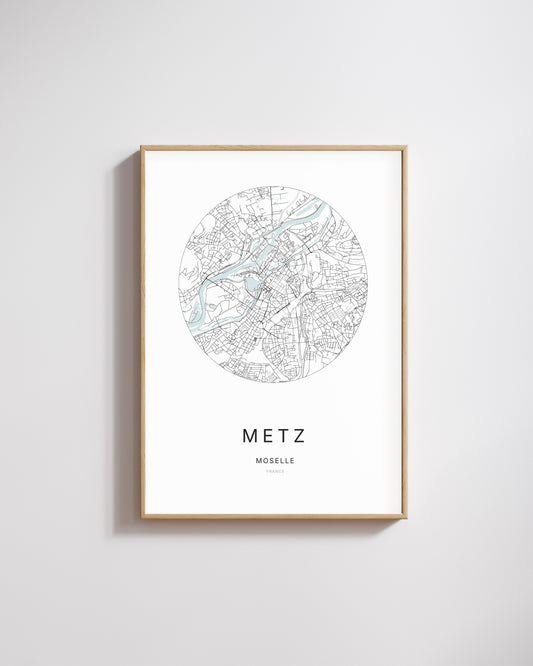Affiche minimaliste de Metz – plan de ville