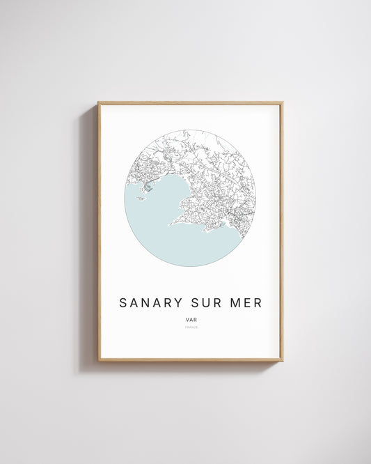 Affiche minimaliste de Sanary-sur-Mer – plan de ville.