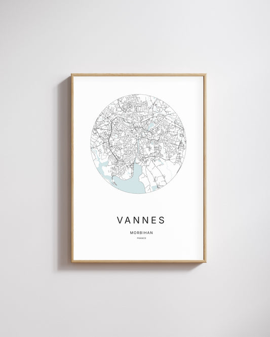 Affiche minimaliste de Vannes – carte et plan de la ville, poster décoratif City Origin.