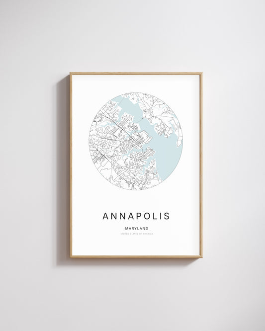 Affiche minimaliste du plan de la ville d’Annapolis.