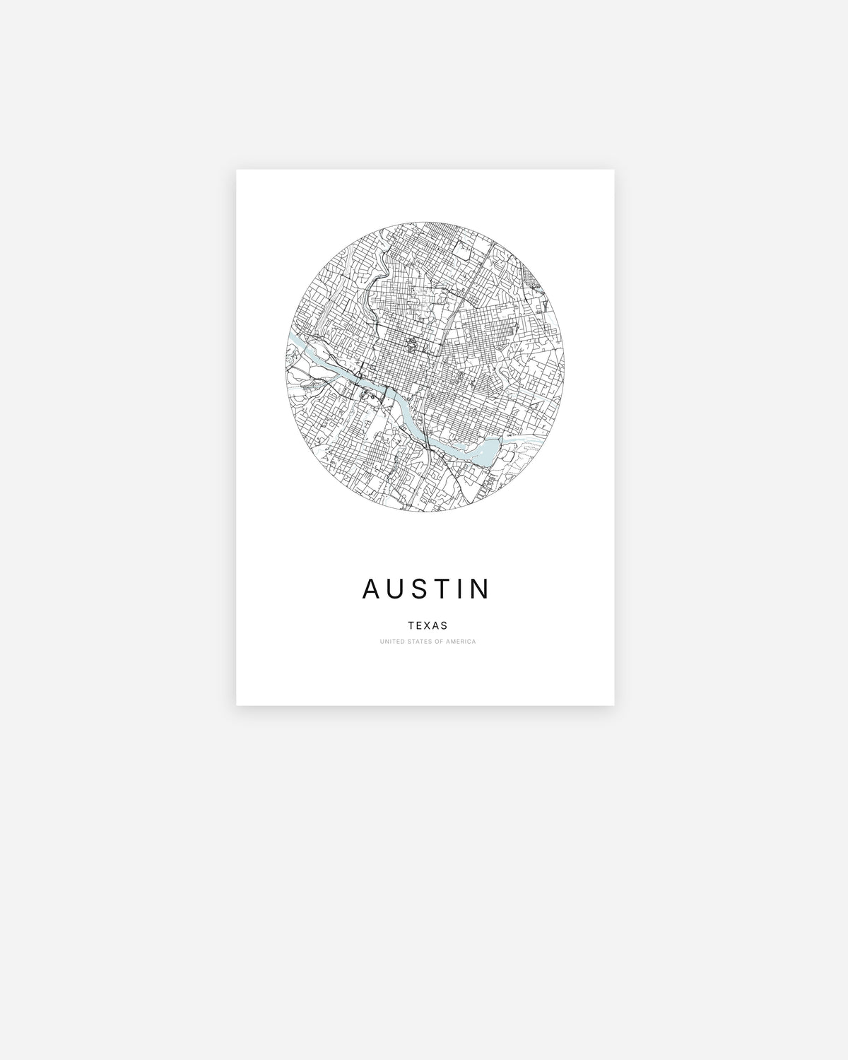 Plan de la ville d’Austin au design minimaliste.