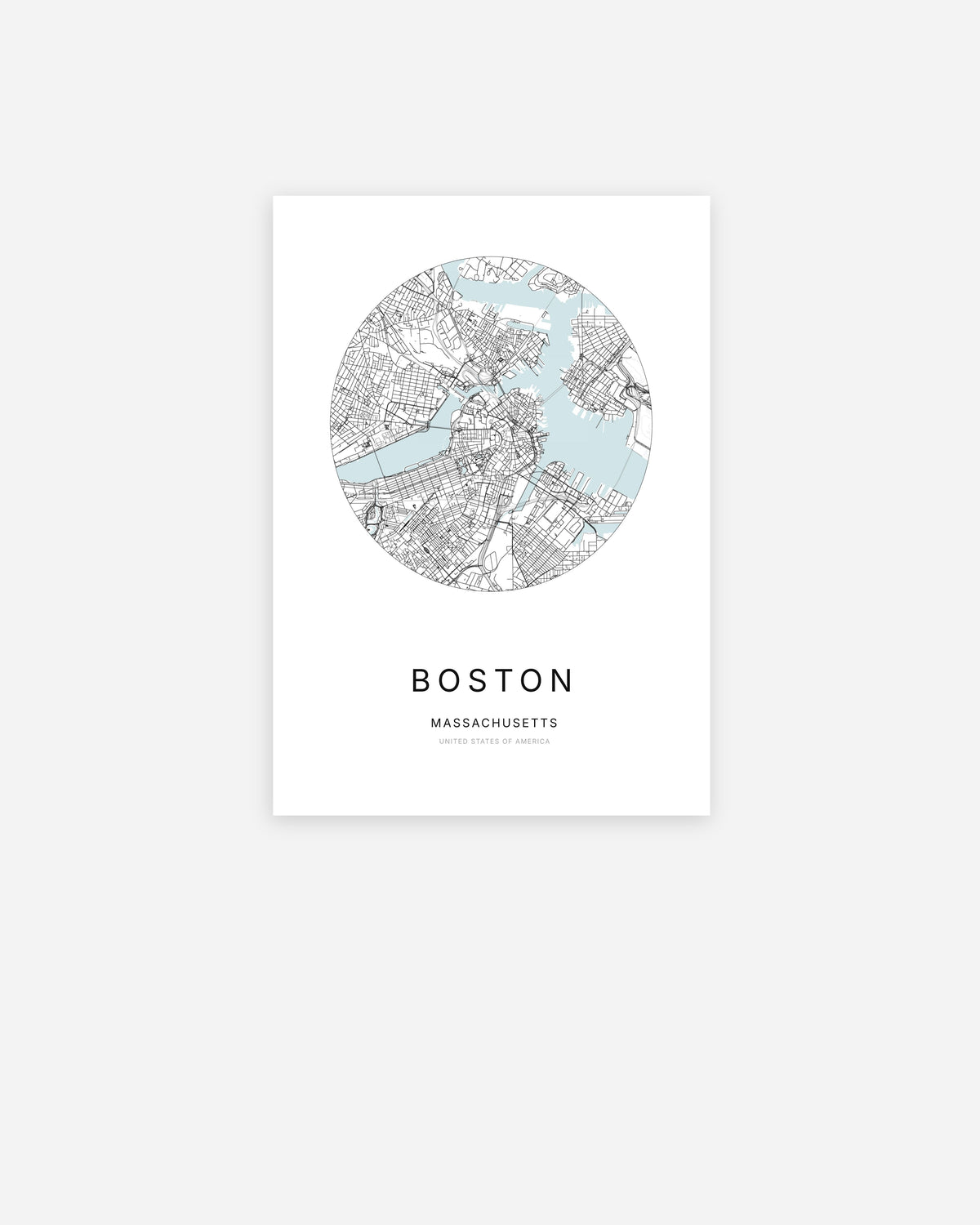 Plan de la ville de Boston au design minimaliste.