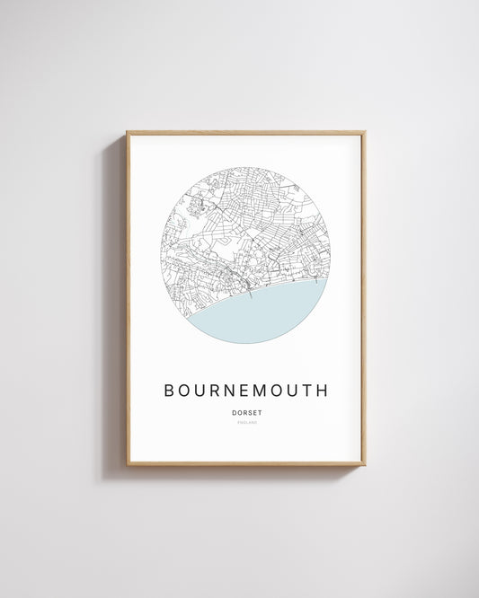 Poster représentant le plan de la ville de Bournemouth.