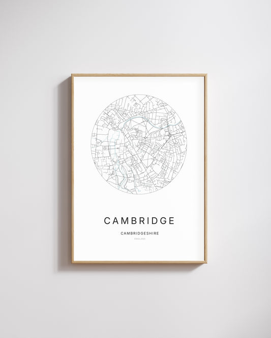 Poster représentant le plan de la ville de Cambridge.