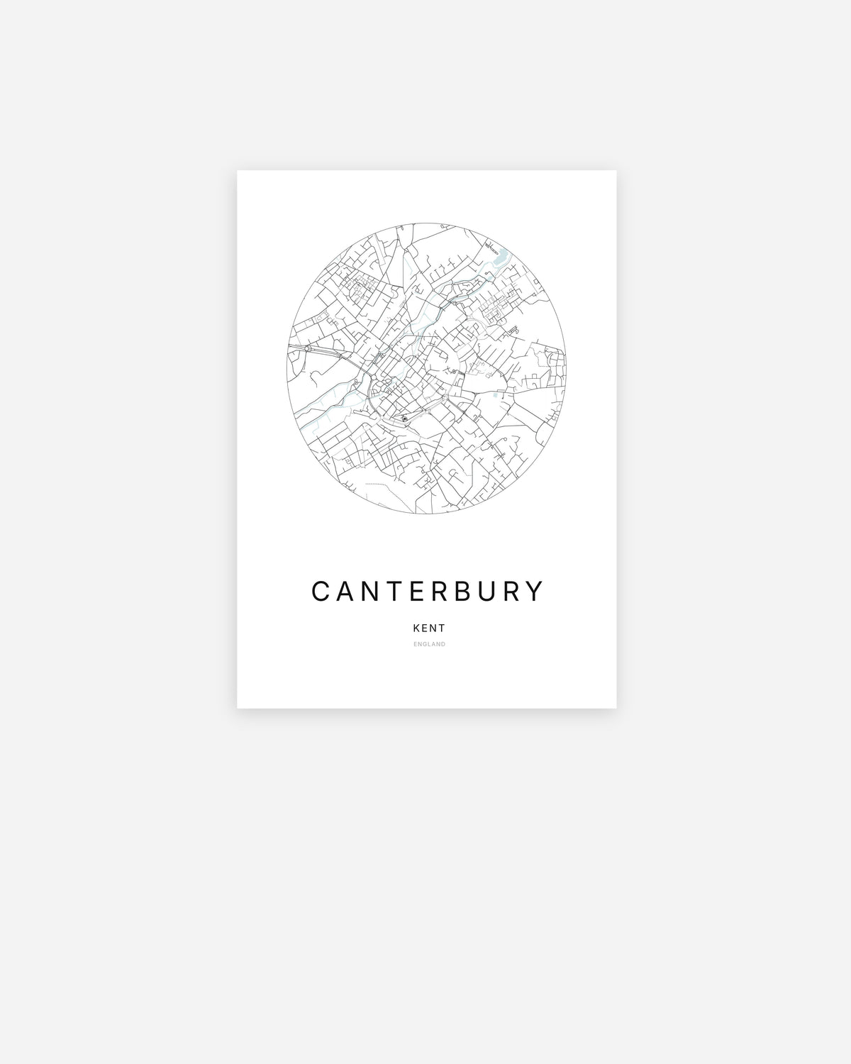 Plan de la ville de Canterbury au design minimaliste.