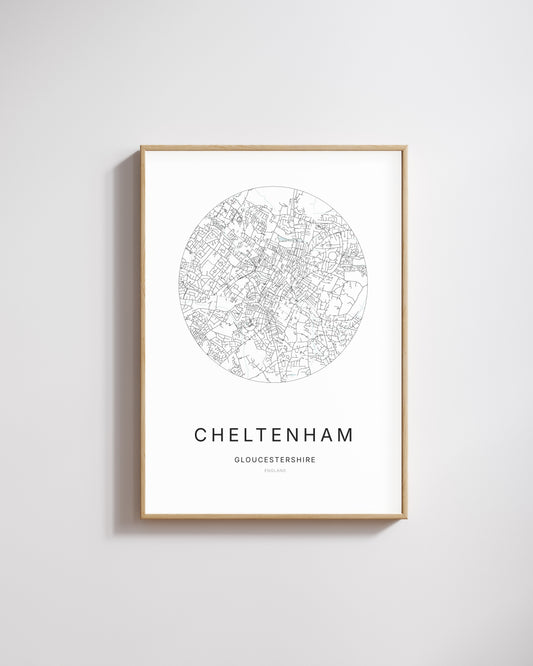Poster représentant le plan de la ville de Cheltenham.