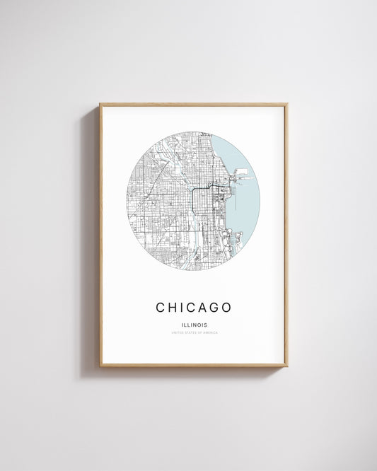 Poster représentant le plan de la ville de Chicago.