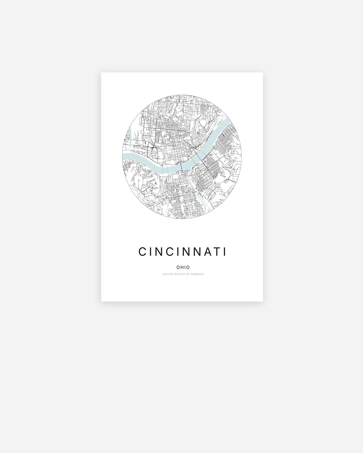 Plan de la ville de Cincinnati au design minimaliste.