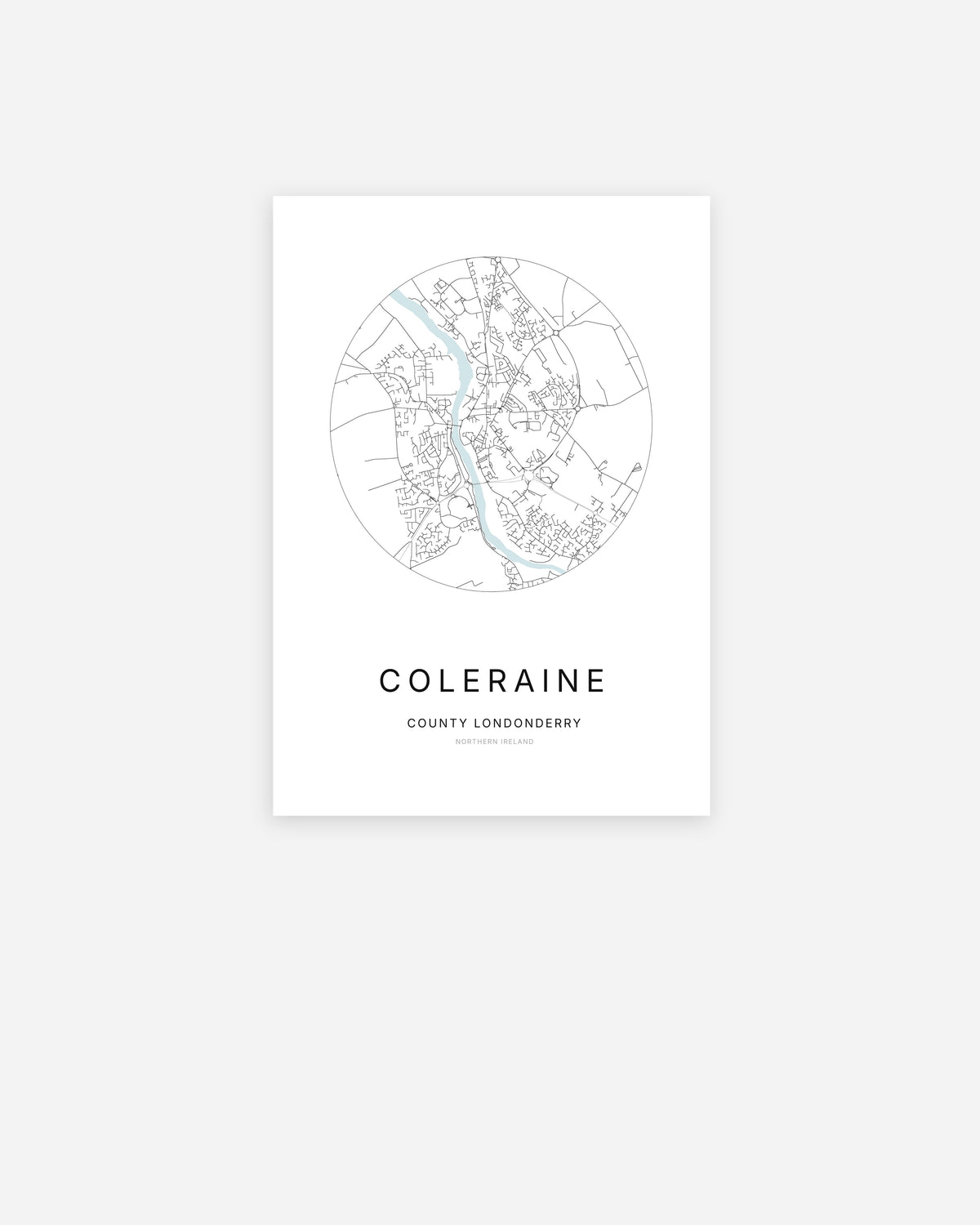 Plan de la ville de Coleraine au design minimaliste.
