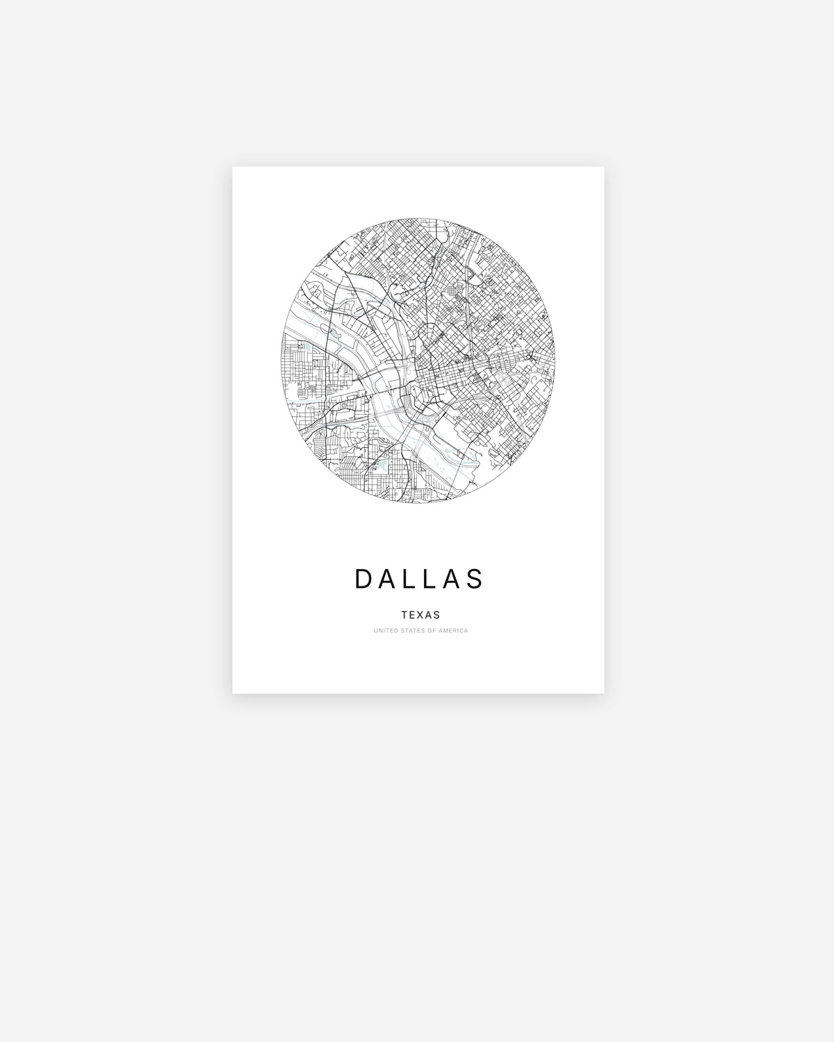 Plan de la ville de Dallas au design minimaliste.