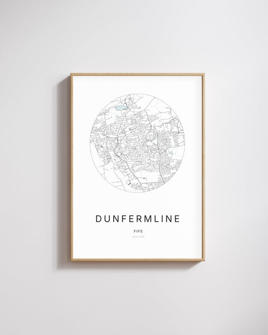 Poster représentant le plan de la ville de Dunfermline.