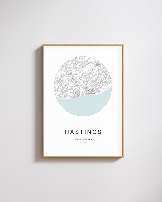 Poster représentant le plan de la ville de Hastings.