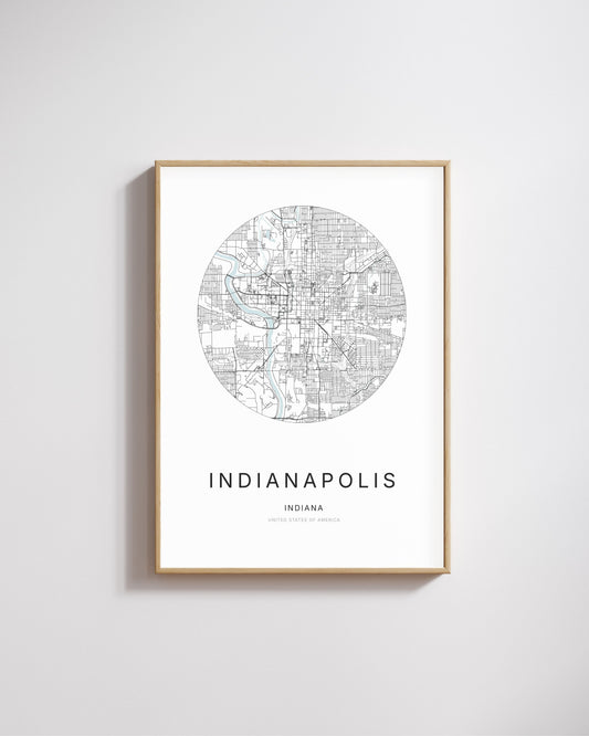 Poster représentant le plan de la ville d’Indianapolis.