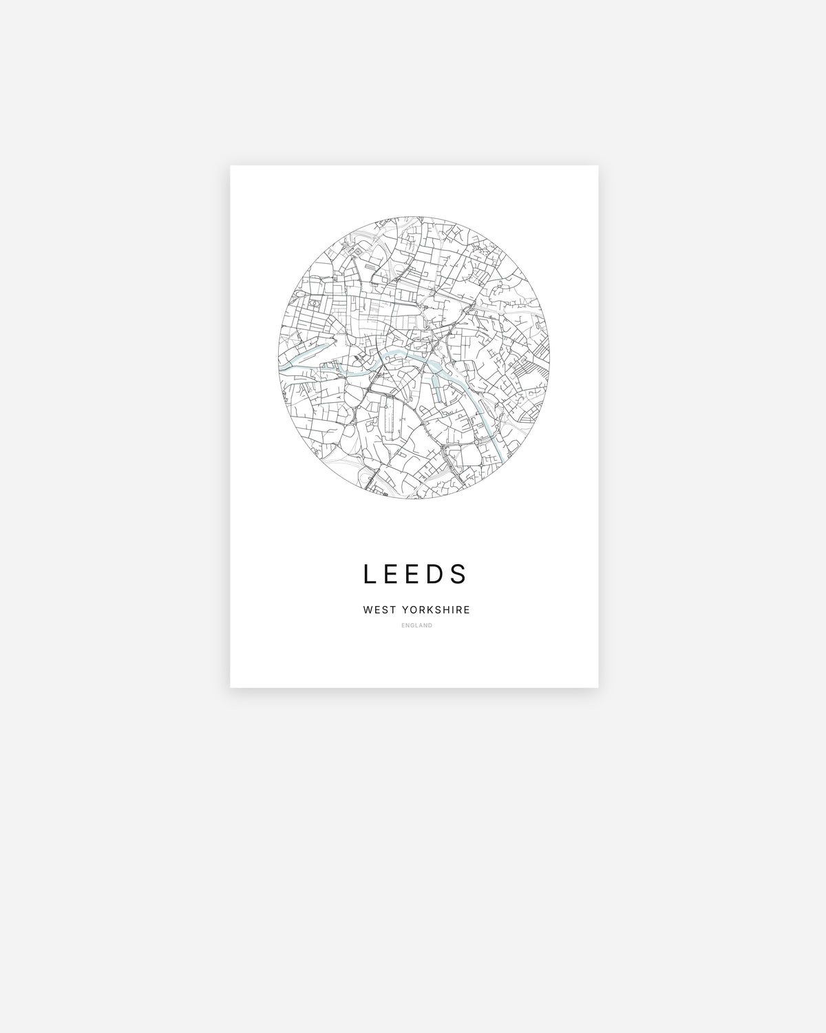 Plan de la ville de Leeds au design minimaliste.
