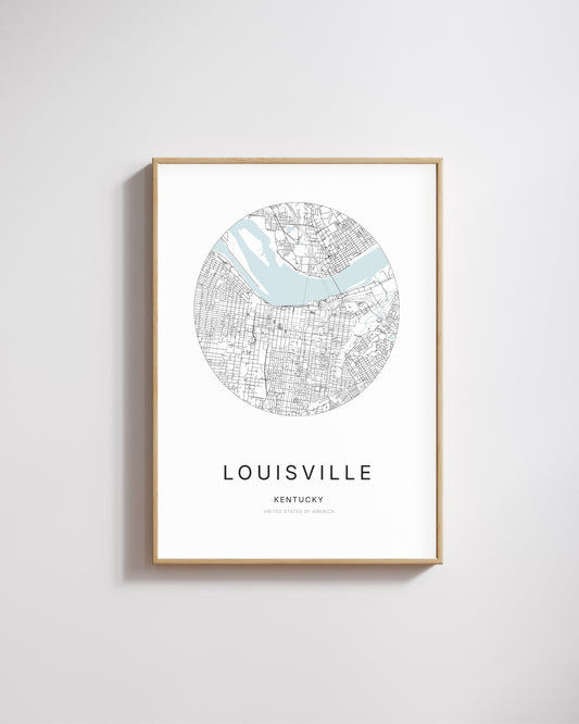 Poster représentant le plan de la ville de Louisville.