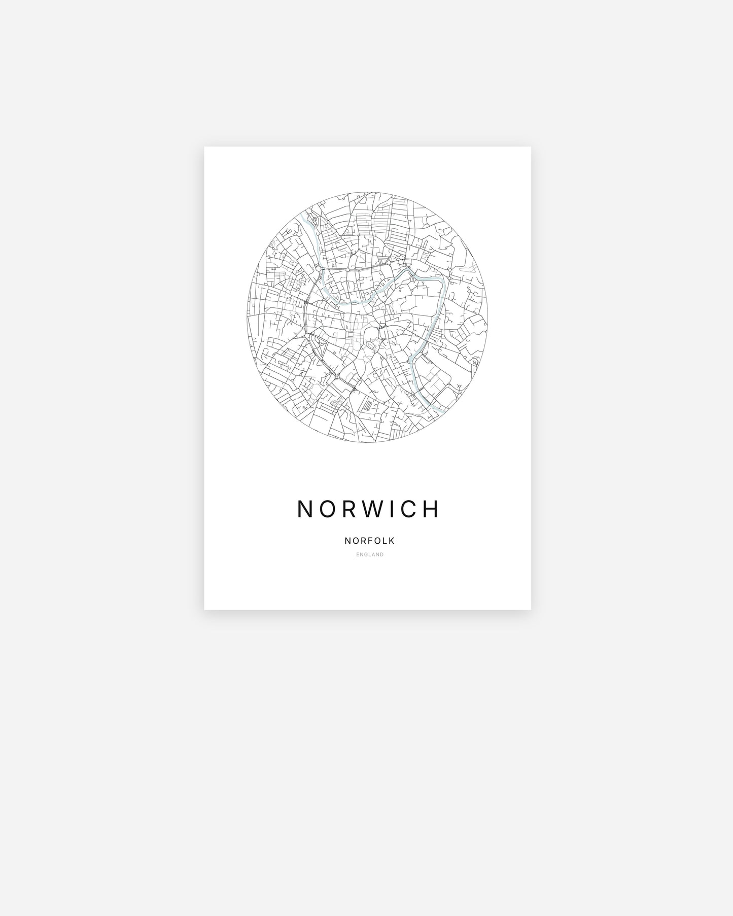 City map of Norwich in a minimalist design.