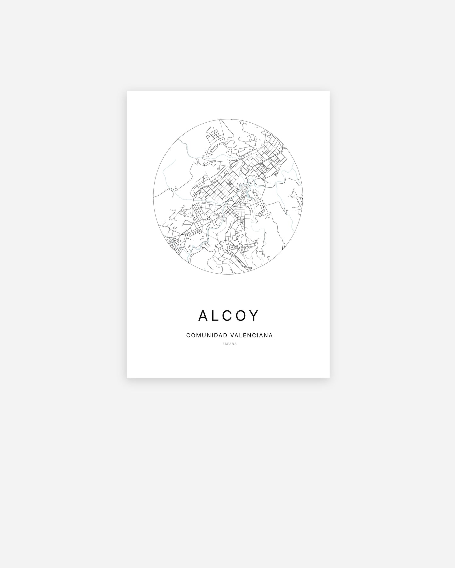 Plan de la ville d'Alcoy au design minimaliste.