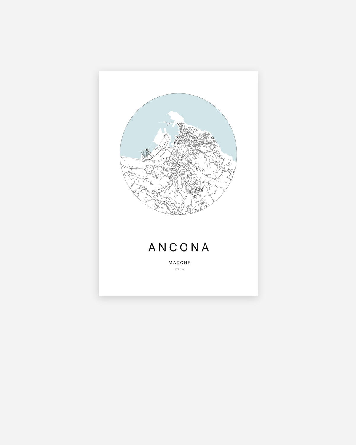 Mappa della città di Ancona dal design minimalista.