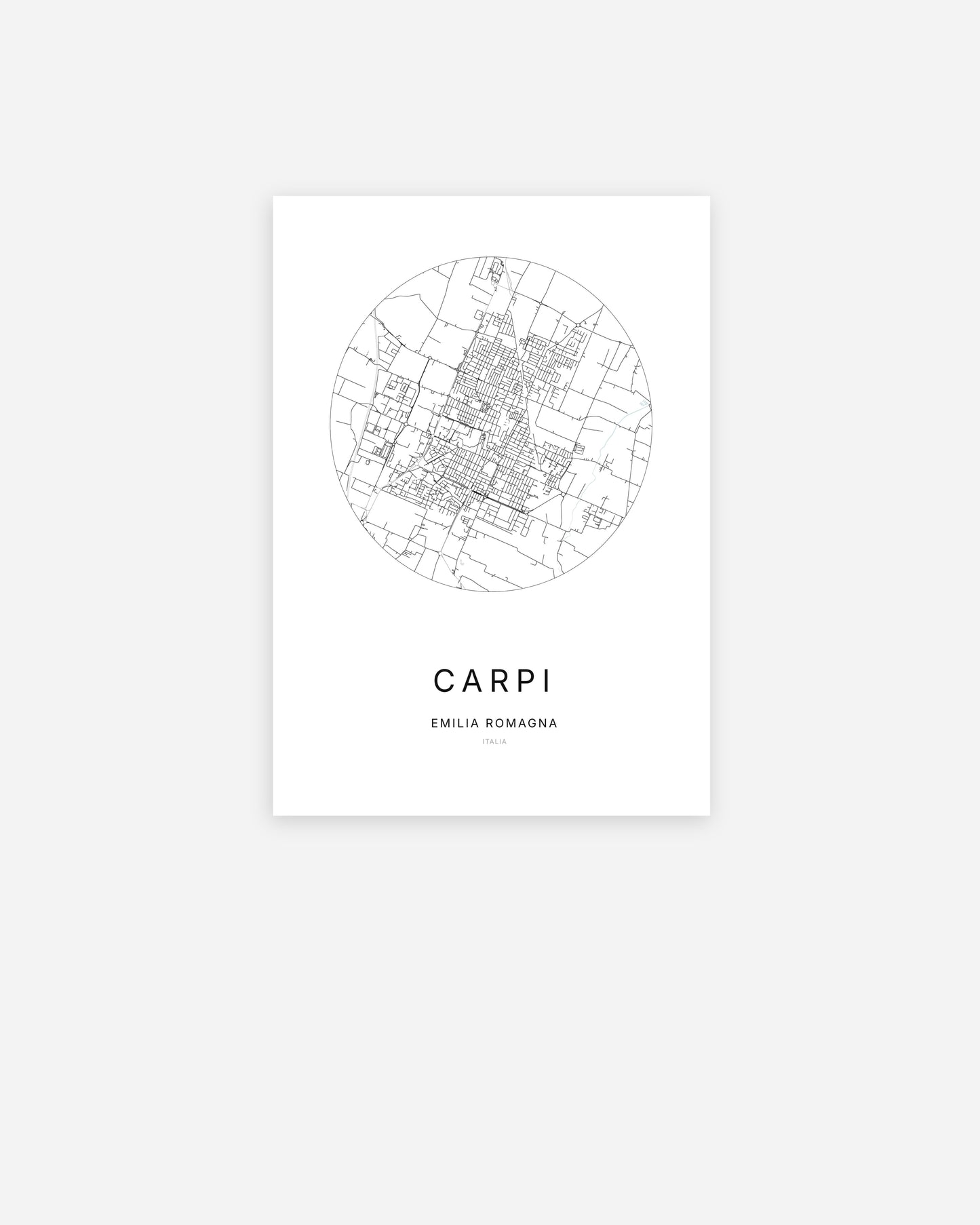 Plan de la ville de Carpi au design minimaliste.
