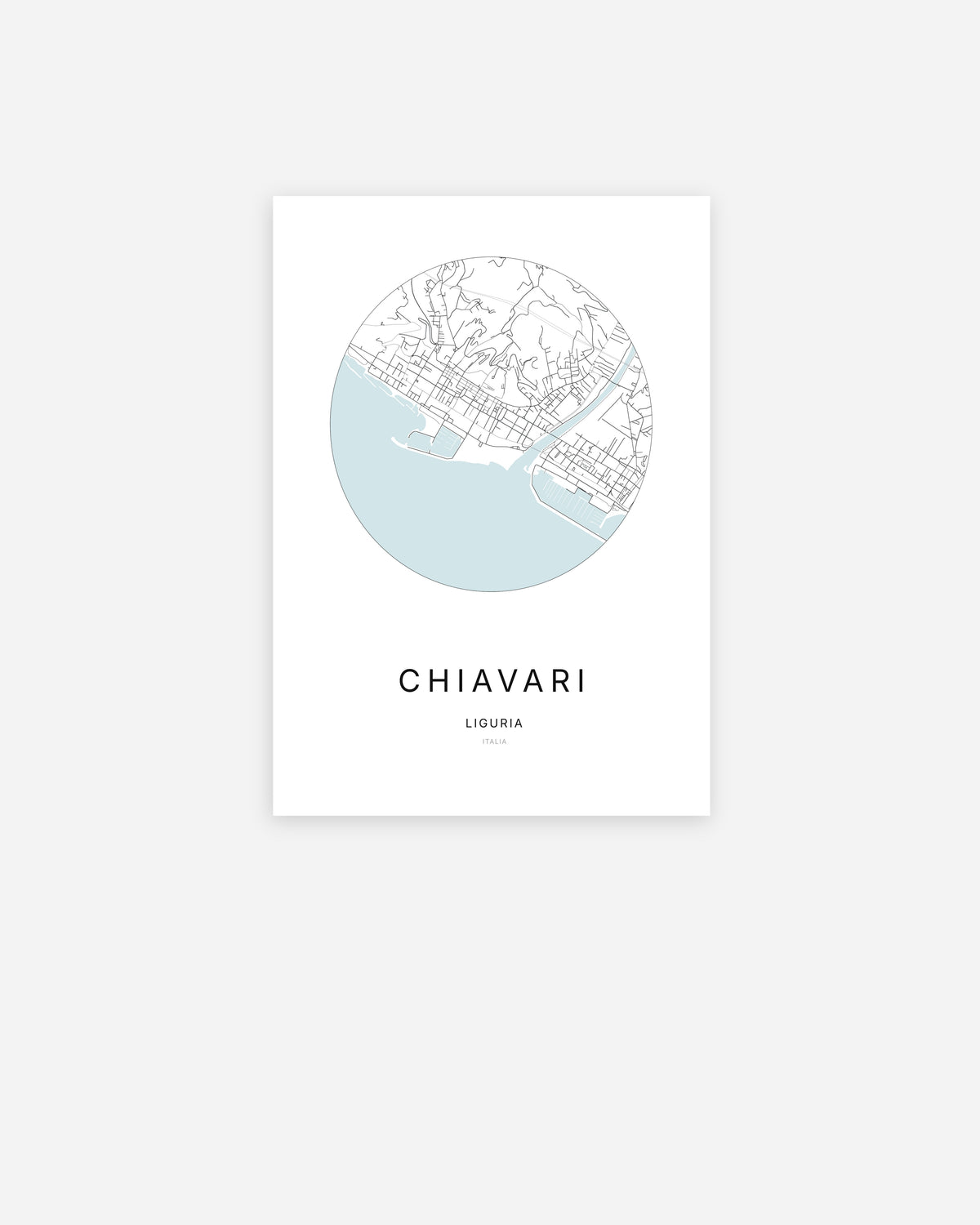 Plan de la ville de Chiavari au design minimaliste.