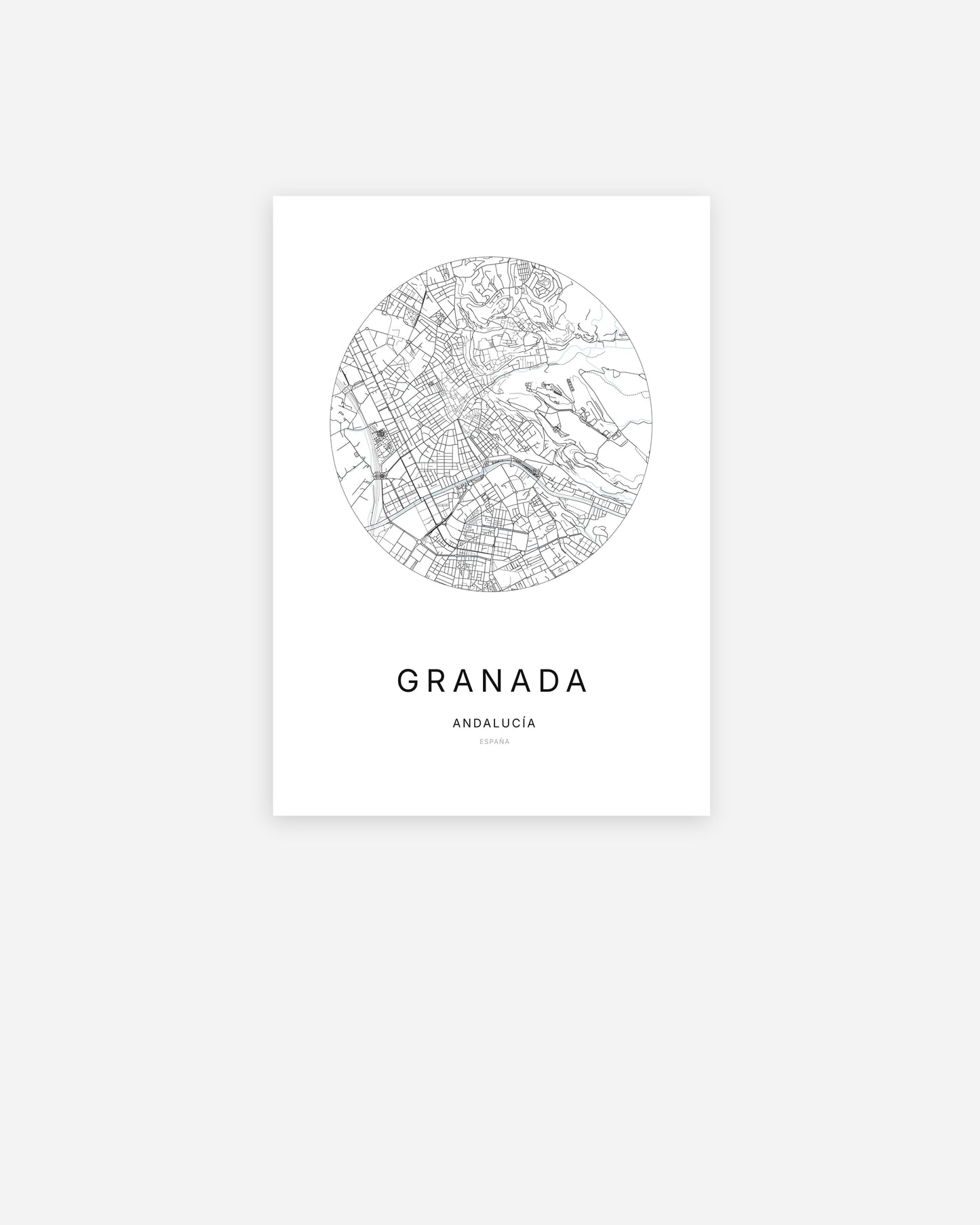Plan de la ville de Granada au design minimaliste.