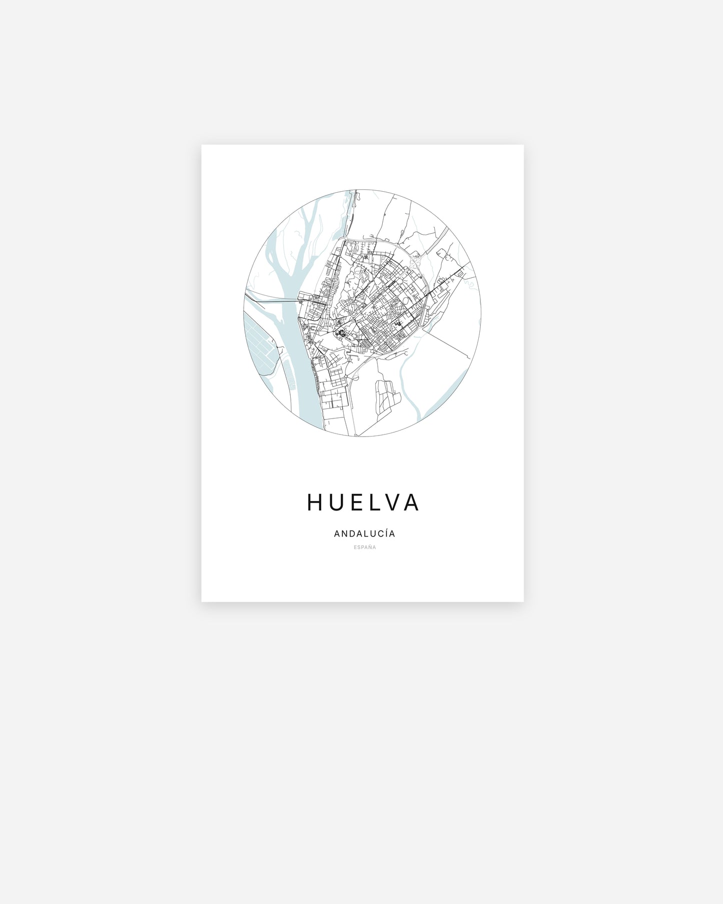 Plan de la ville de Huelva au design minimaliste.