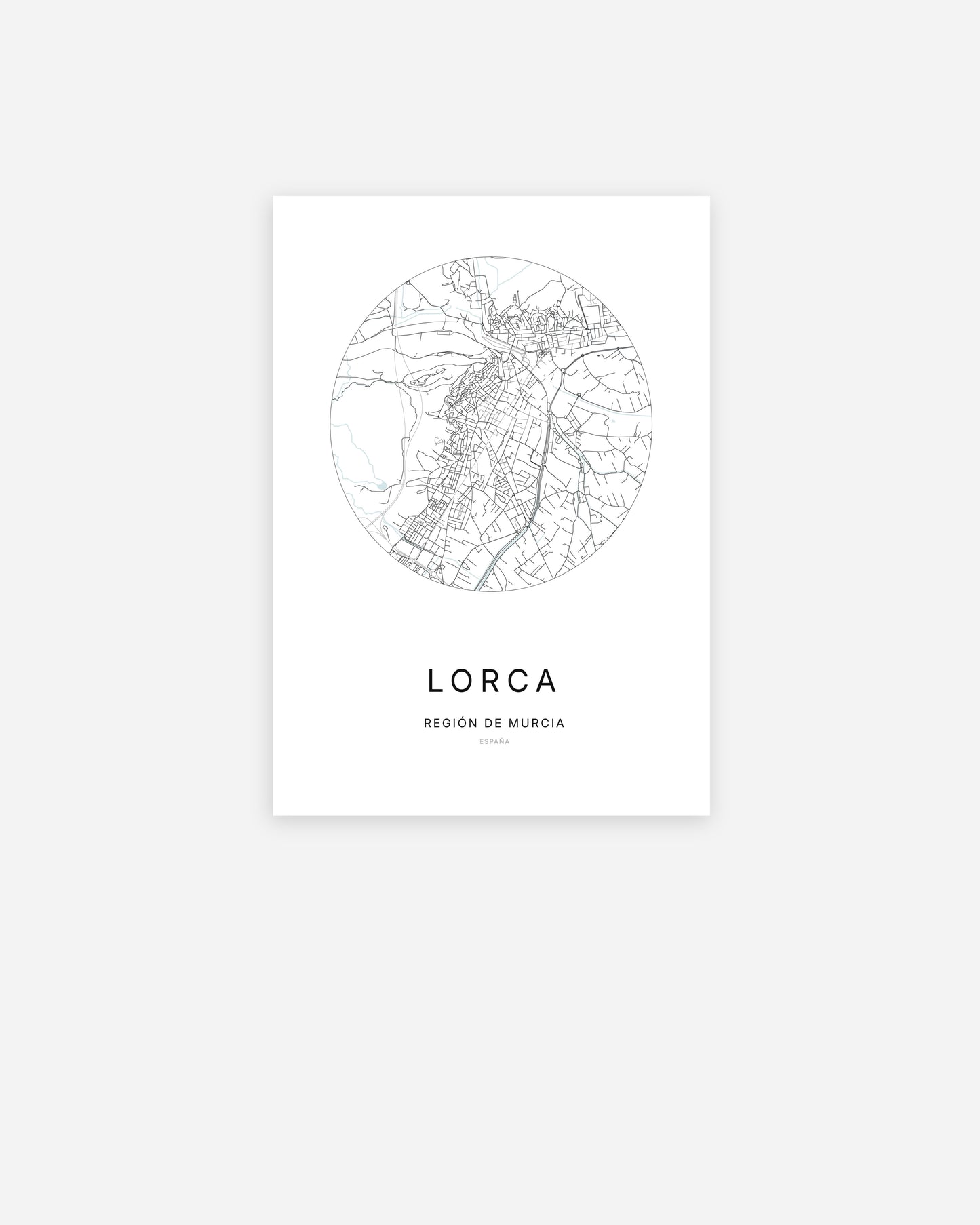 Mapa de la ciudad de Lorca con diseño minimalista.