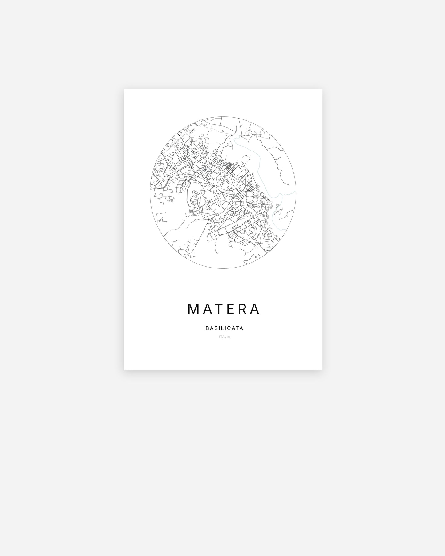 Plan de la ville de Matera au design minimaliste.