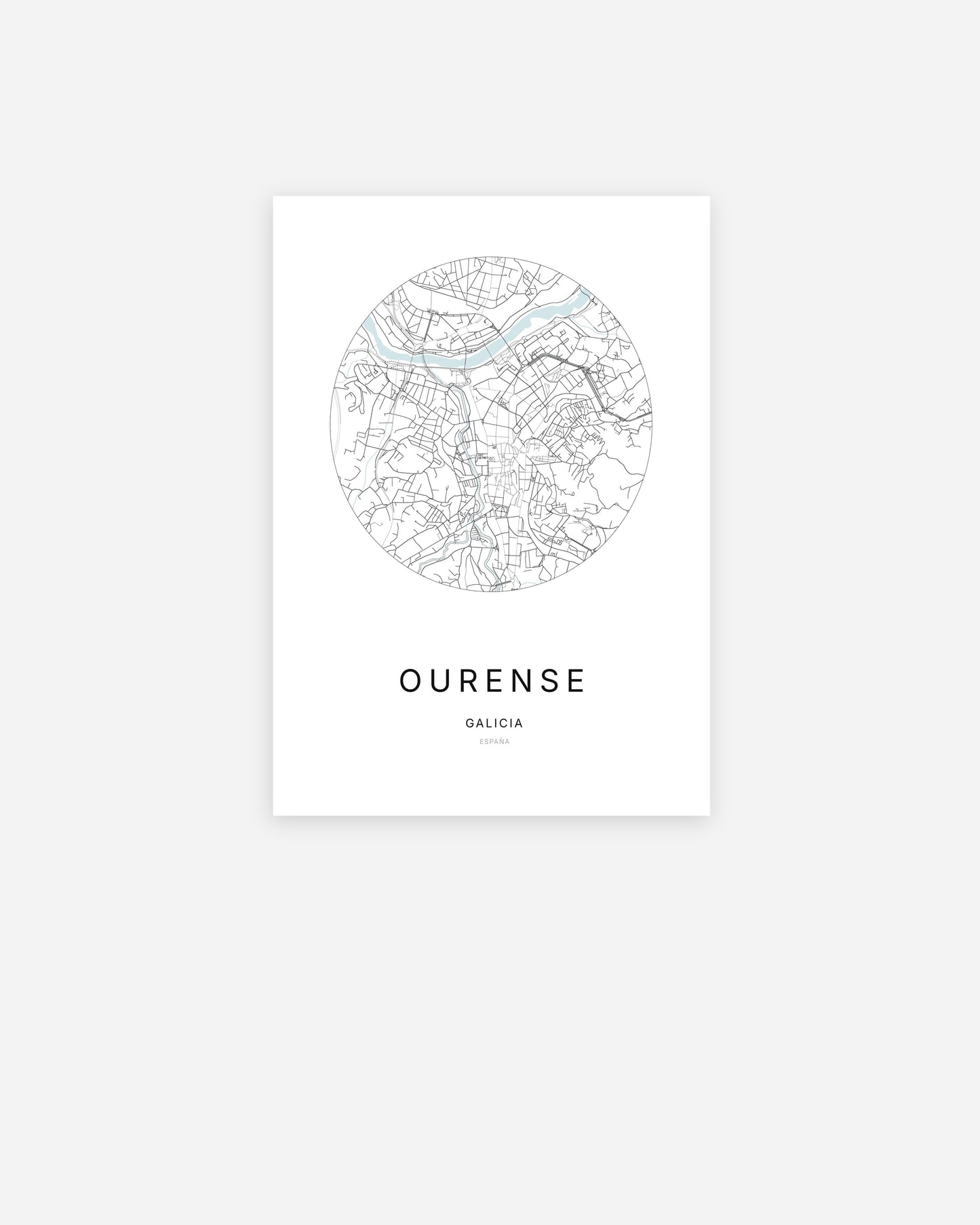 Plan de la ville de Ourense au design minimaliste.
