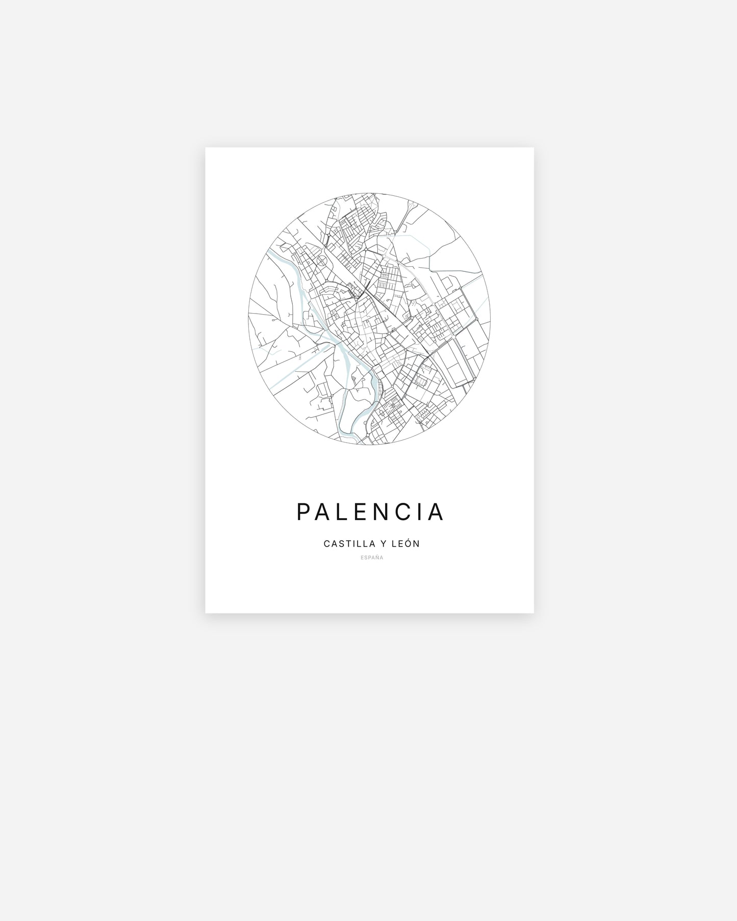 Plan de la ville de Palencia au design minimaliste.
