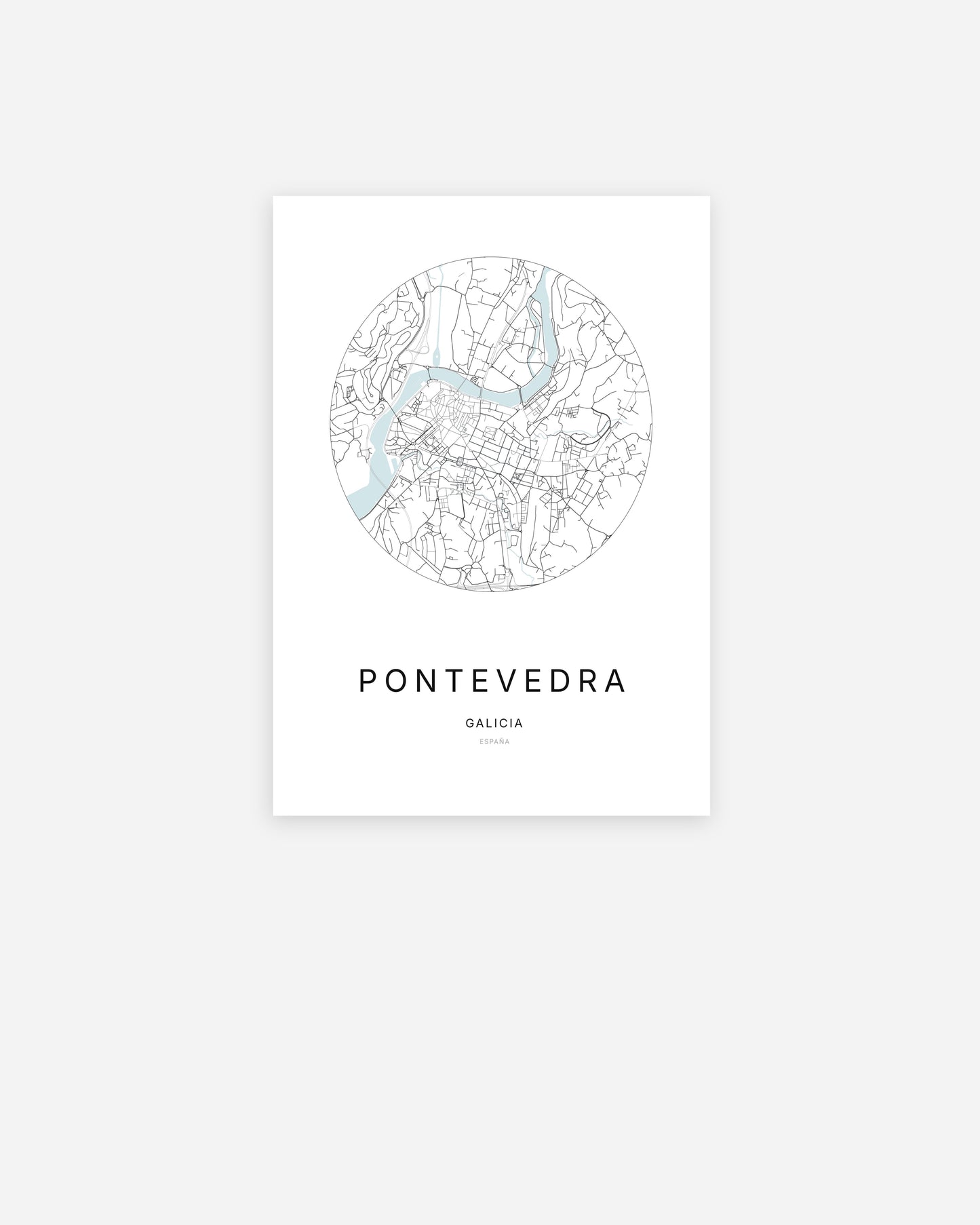 Plan de la ville de Pontevedra au design minimaliste.
