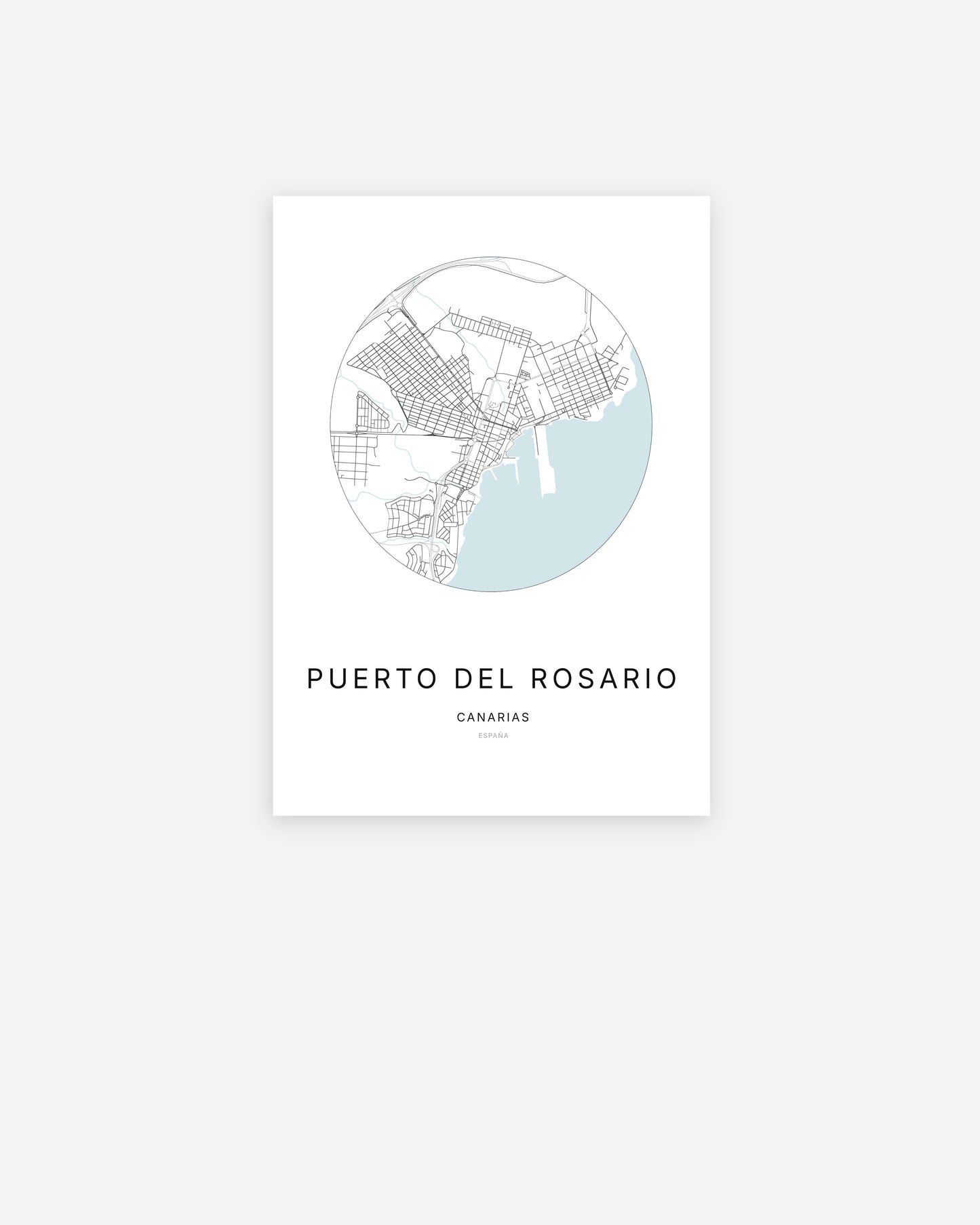 Plan de la ville de Puerto del Rosario au design minimaliste.