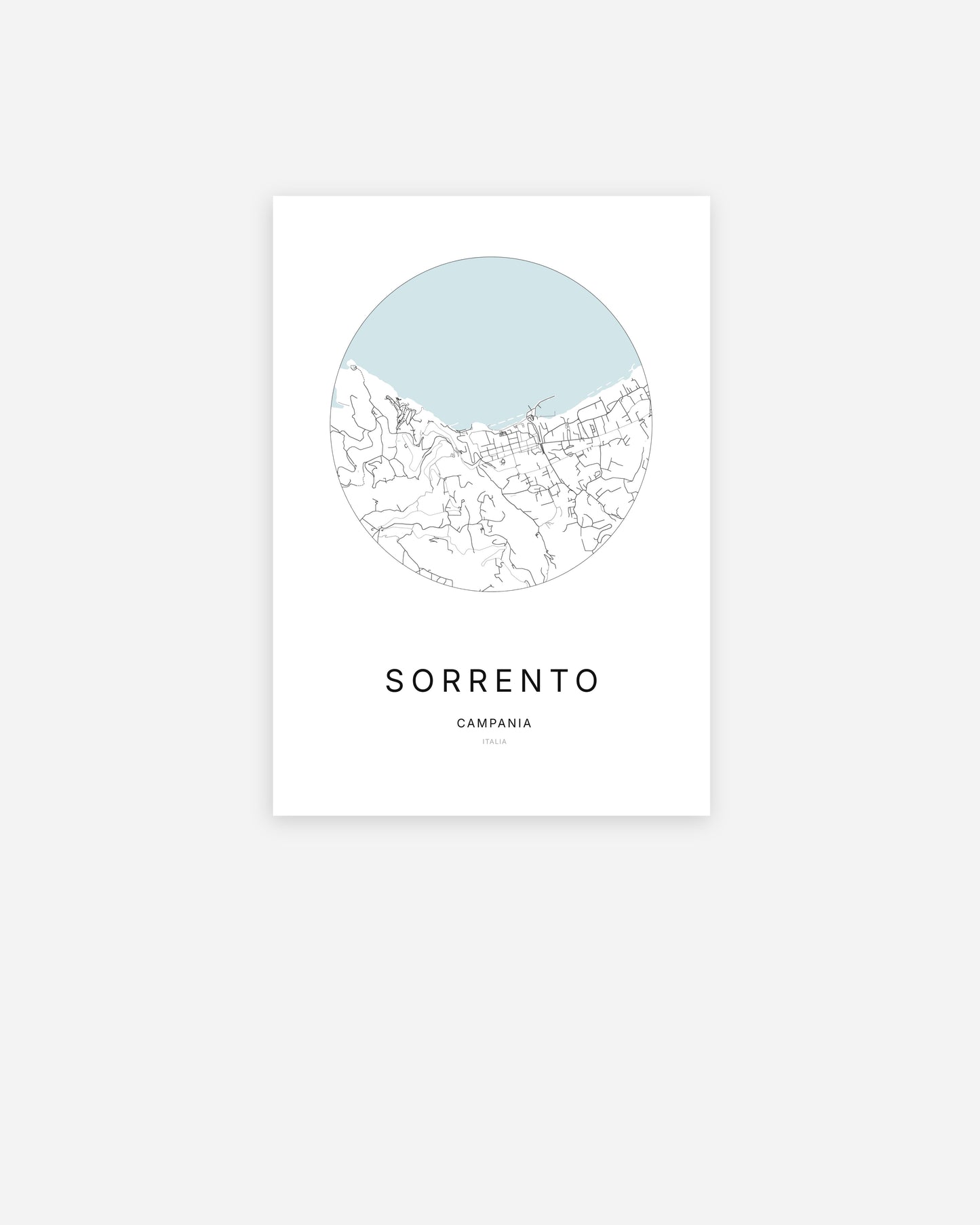 Plan de la ville de Sorrento au design minimaliste.