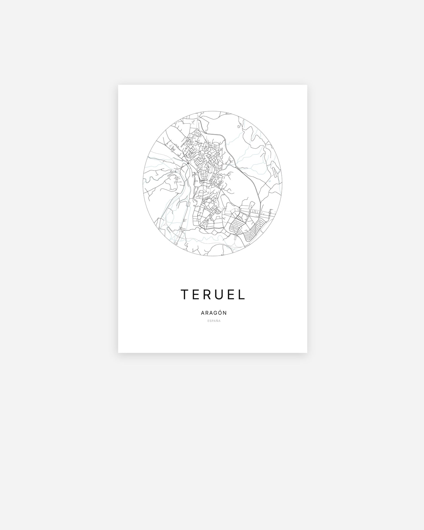 Plan de la ville de Teruel au design minimaliste.