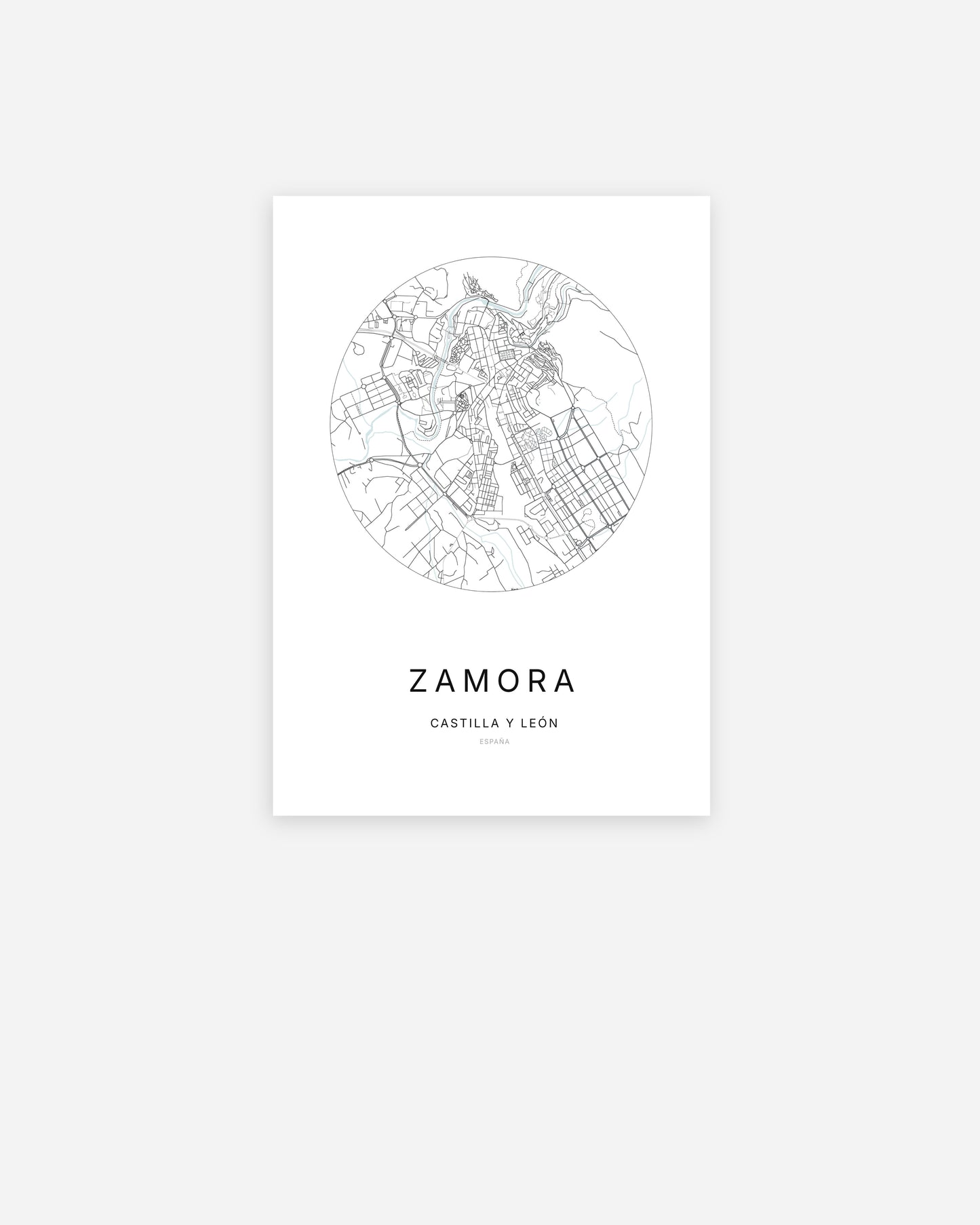 Mapa de la ciudad de Zamora con diseño minimalista.