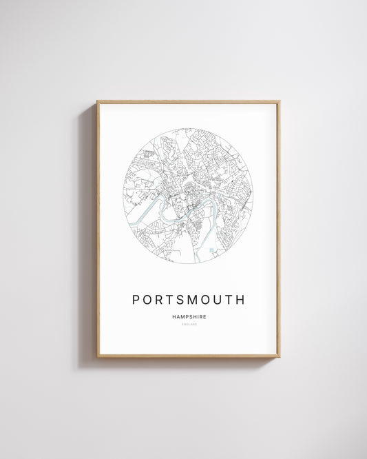 Poster représentant le plan de la ville de Portsmouth.