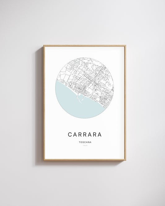 Poster représentant le plan de la ville de Carrara.