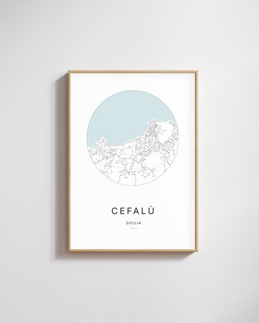 Poster représentant le plan de la ville de Cefalù.