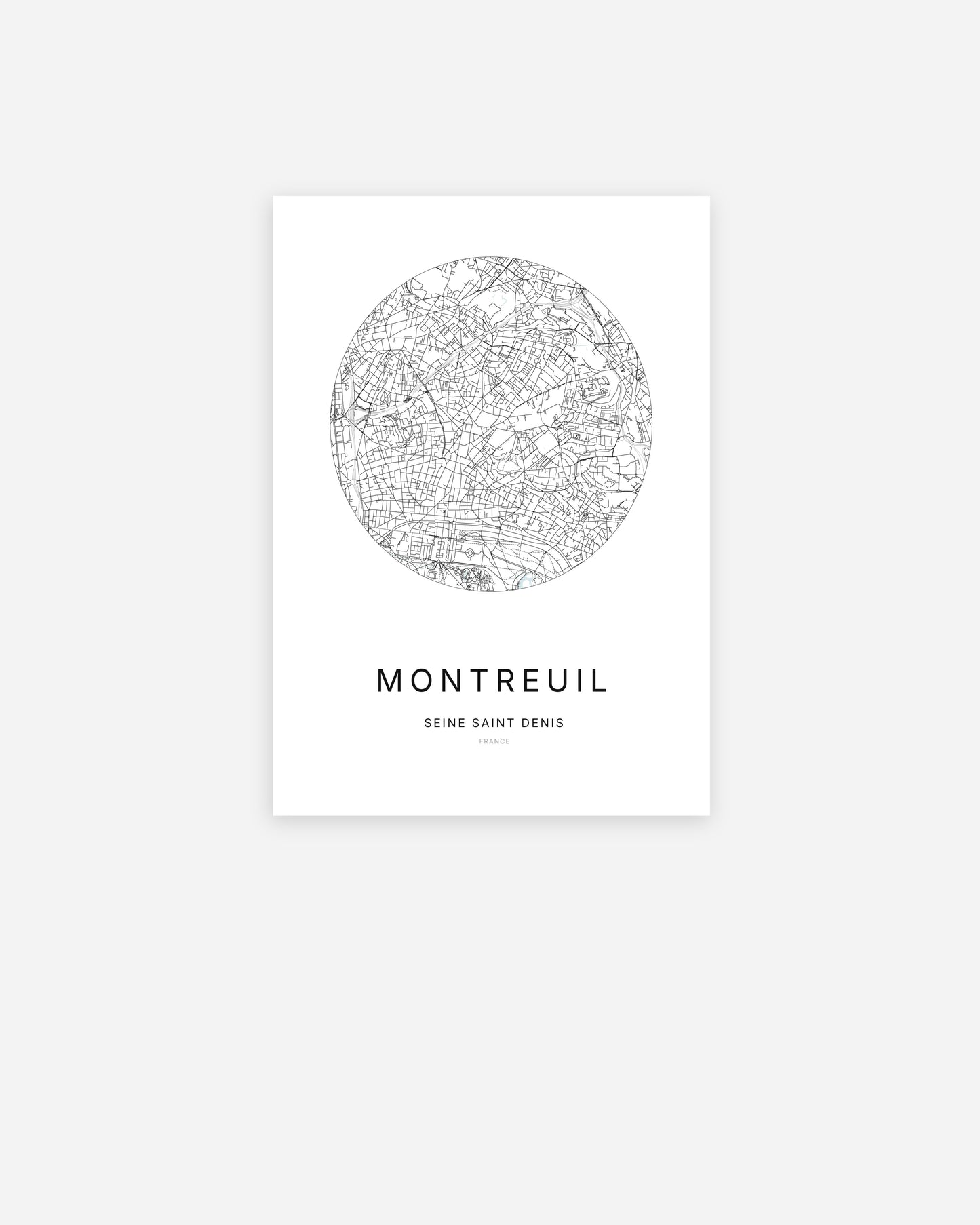 Affiche minimaliste de Courbevoie représentant le plan de la ville en design épuré.