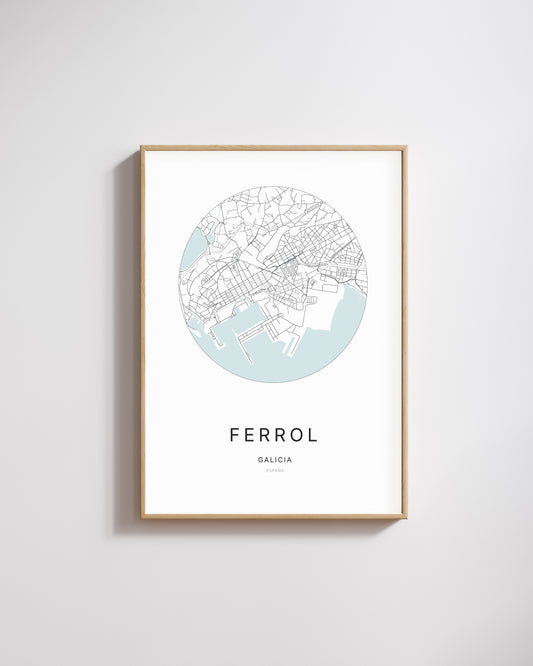 Poster représentant le plan de la ville de Ferrol.