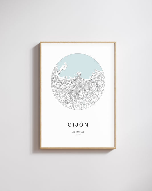 Poster représentant le plan de la ville de Gijón.