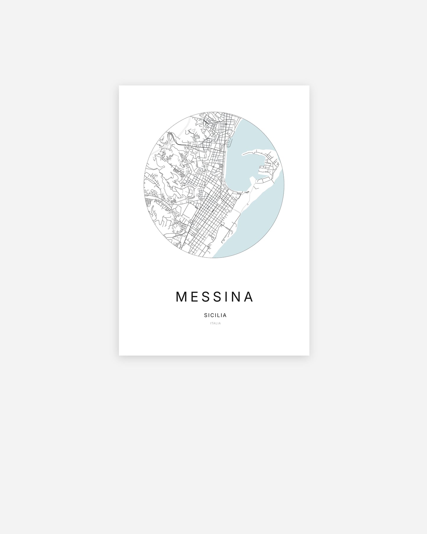 Affiche minimaliste de Messina représentant le plan de la ville en design épuré