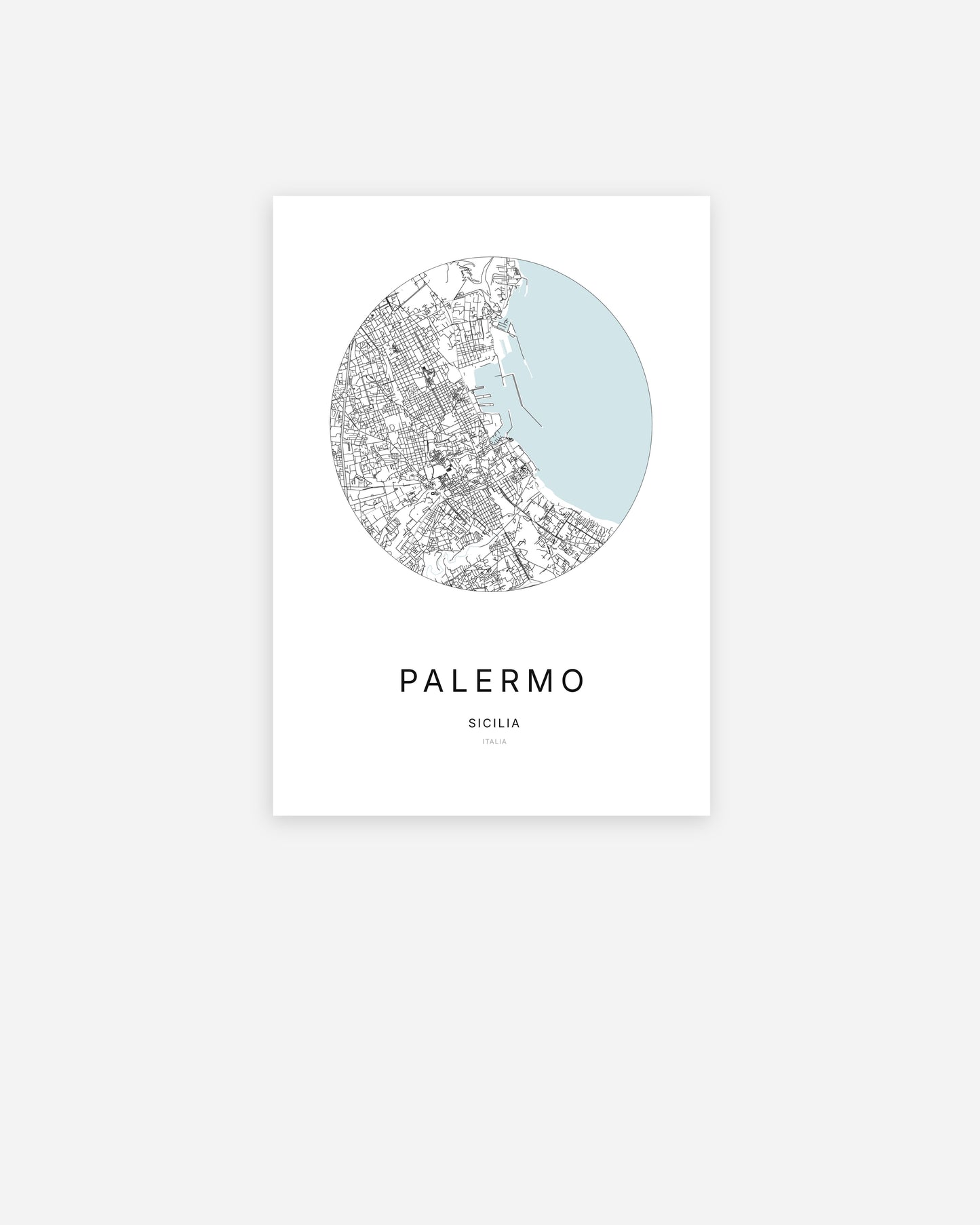 Affiche minimaliste de Palermo représentant le plan de la ville en design épuré.