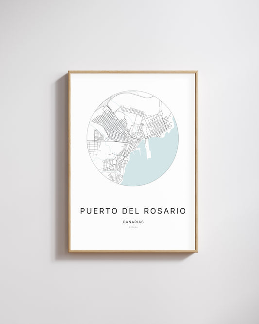 Poster représentant le plan de la ville de Puerto del Rosario.